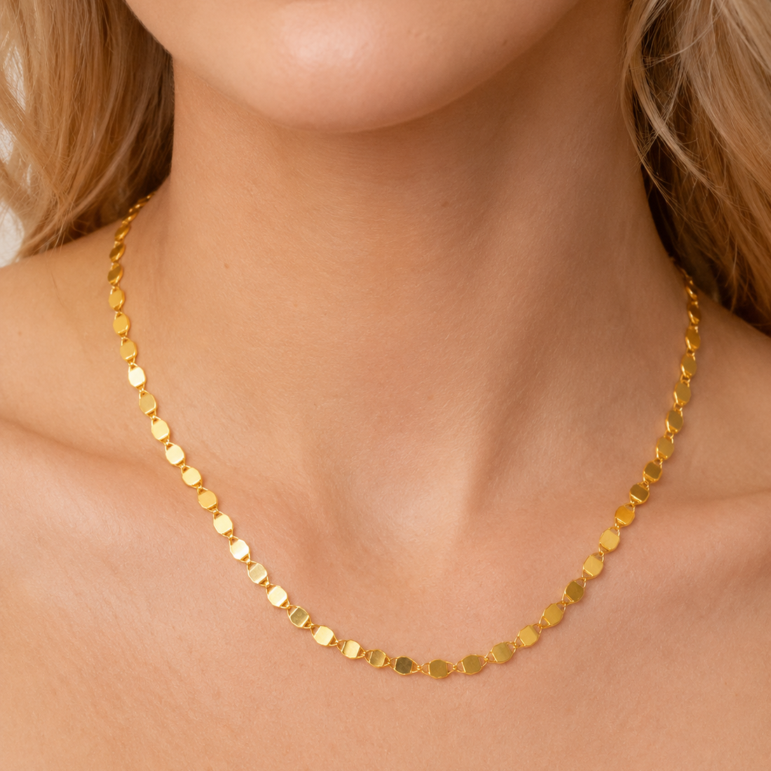 14K Gold Large Flat Shiny Disc Necklace