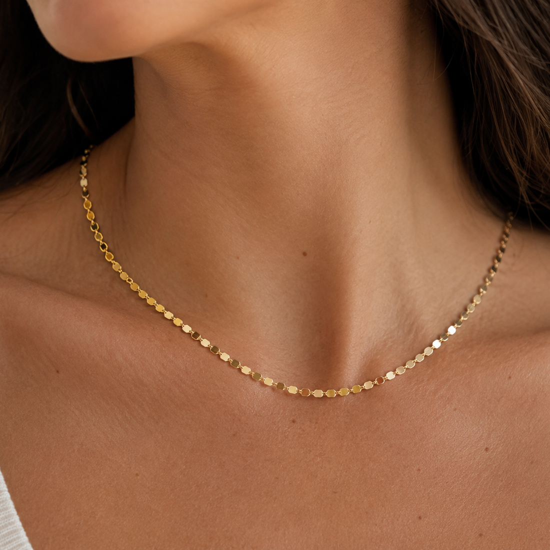 14K gold flat shiny disc necklace