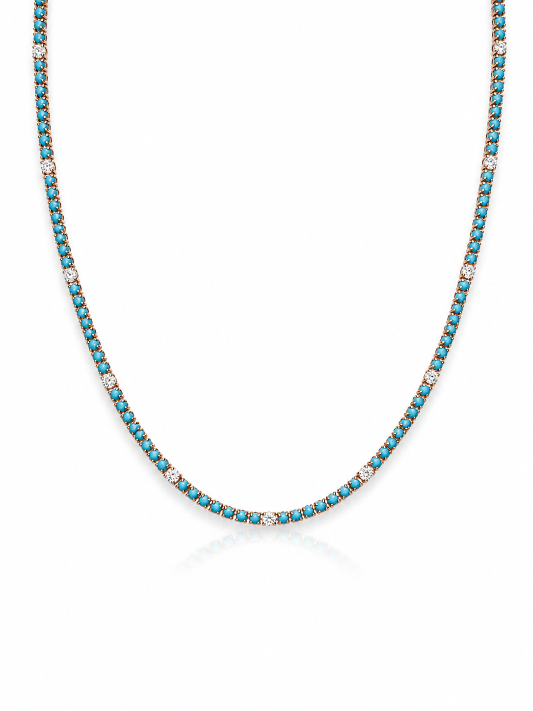 Women's 14K Gold Turquoise & Diamond Tennis Necklace