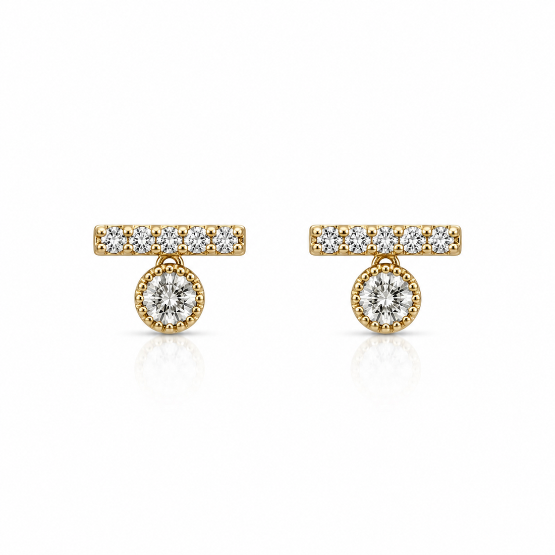 14K Gold Five-Diamond Stud Earring