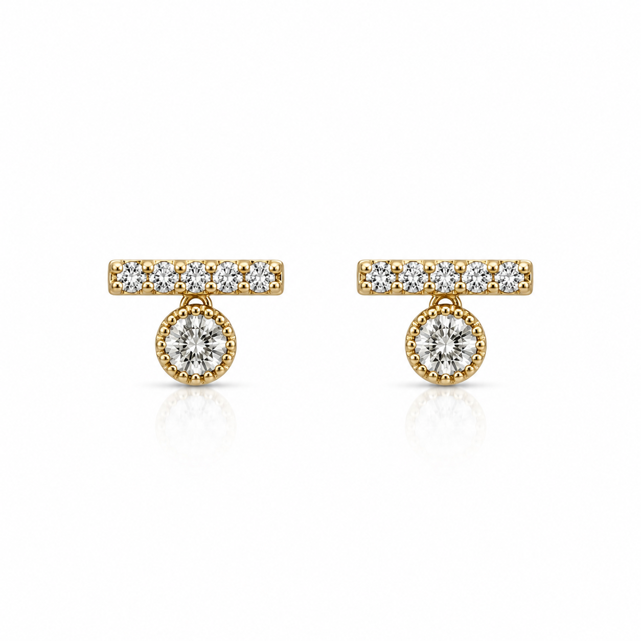 14K Gold Five-Diamond Stud Earring