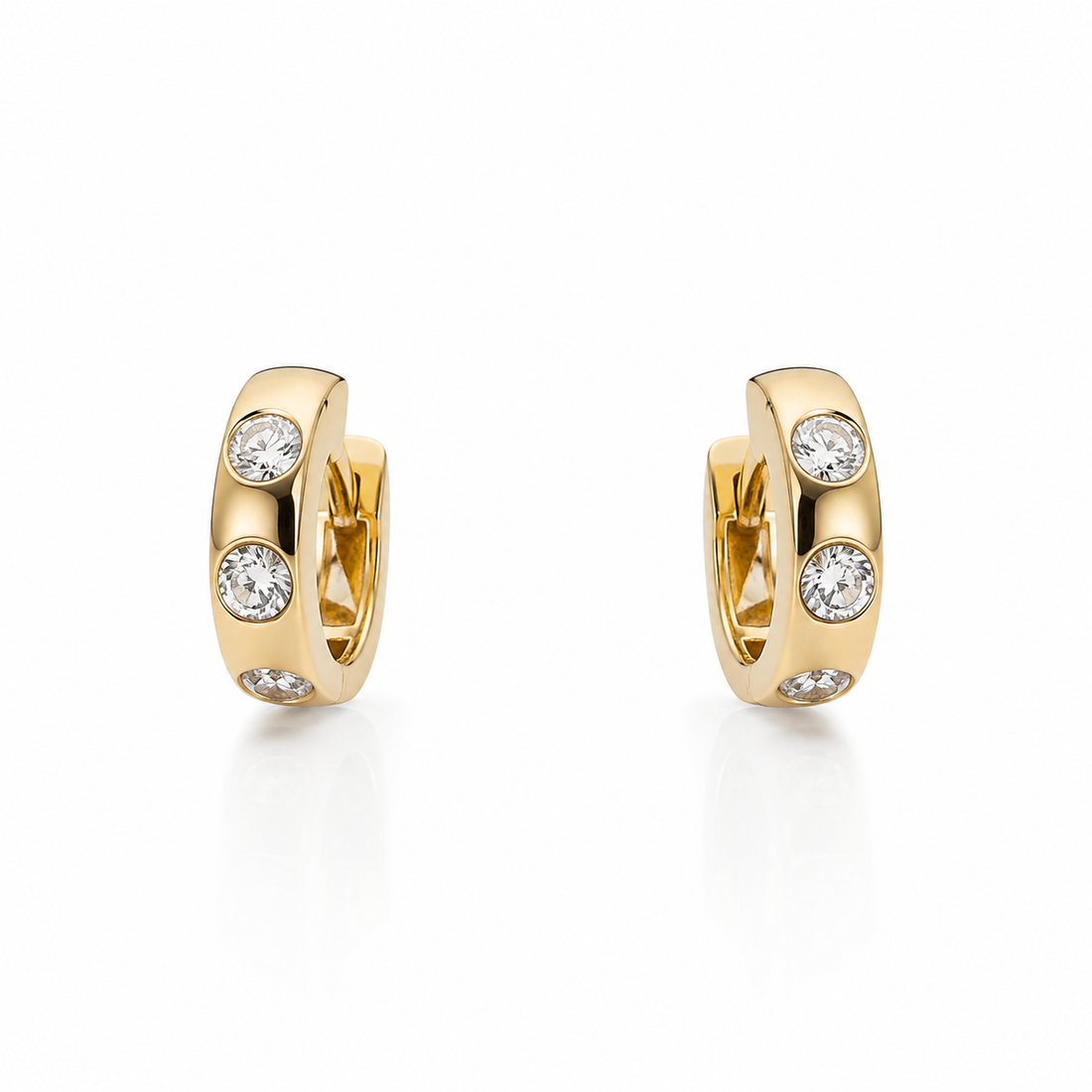 14K Gold Bezel-Set Natural Diamond Huggie Hoop Earrings