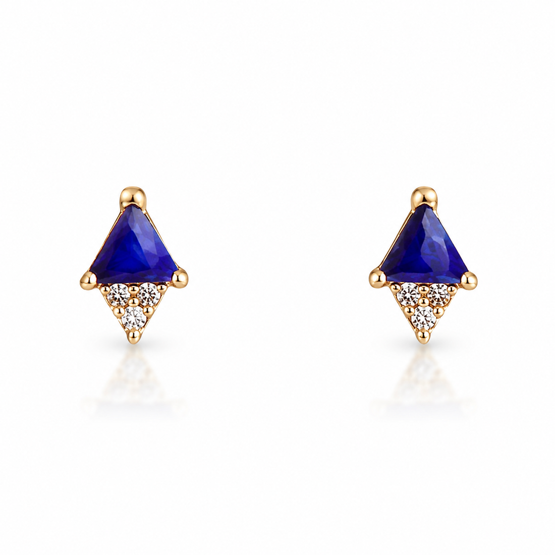 14K Gold Lapis and Natural Diamond Kite Stud Earrings
