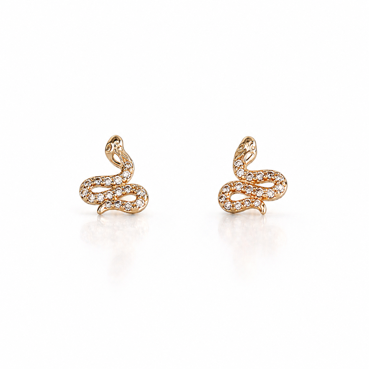 14K gold pavé diamond coiled snake stud earrings