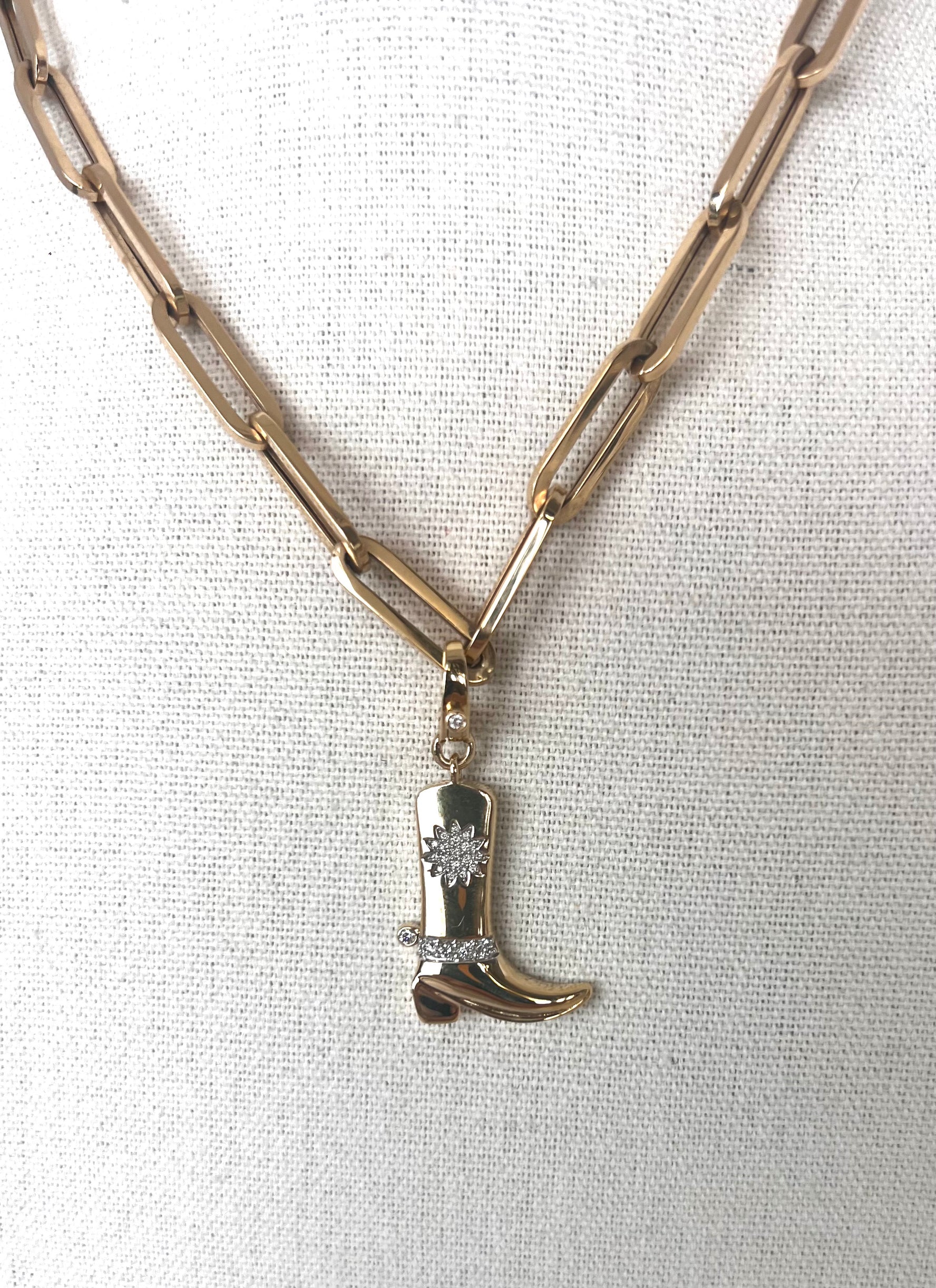 14k gold boot with diamond star and spur pendant with enhancer bail