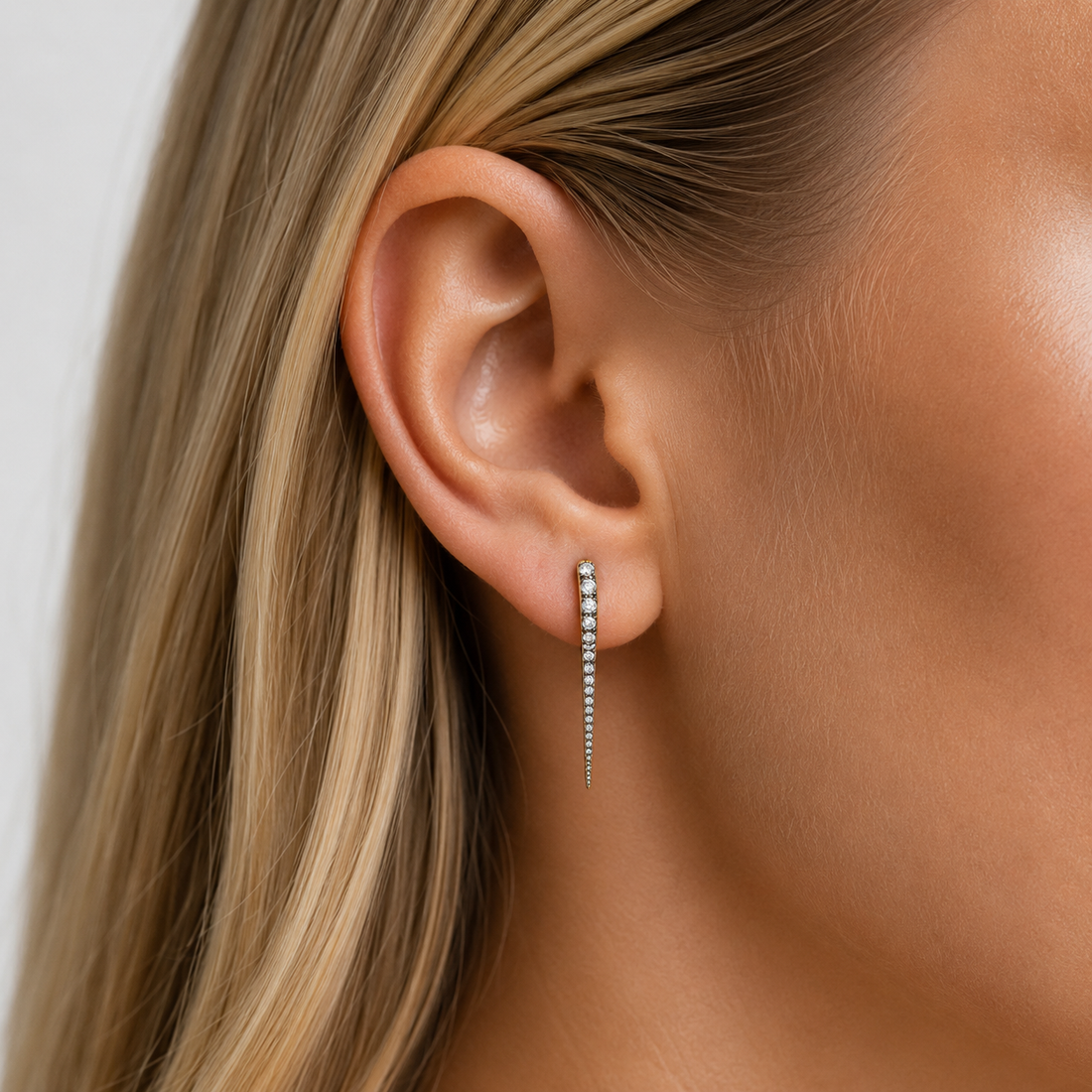 14K Gold & Rhodium Long Diamond Dagger Huggie Earrings