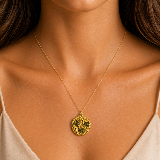 Vintage floral locket, close-up detail