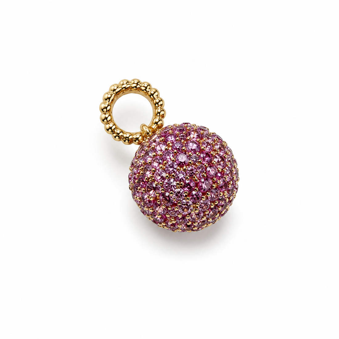 14K Gold Pink Sapphire Pavé Sphere Pendant