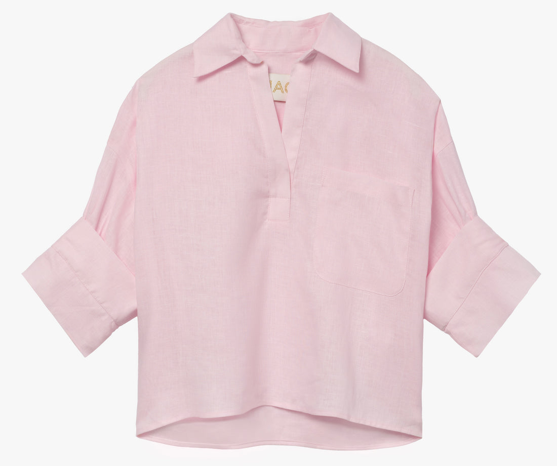 the ROSE top in powder pink Italian linen