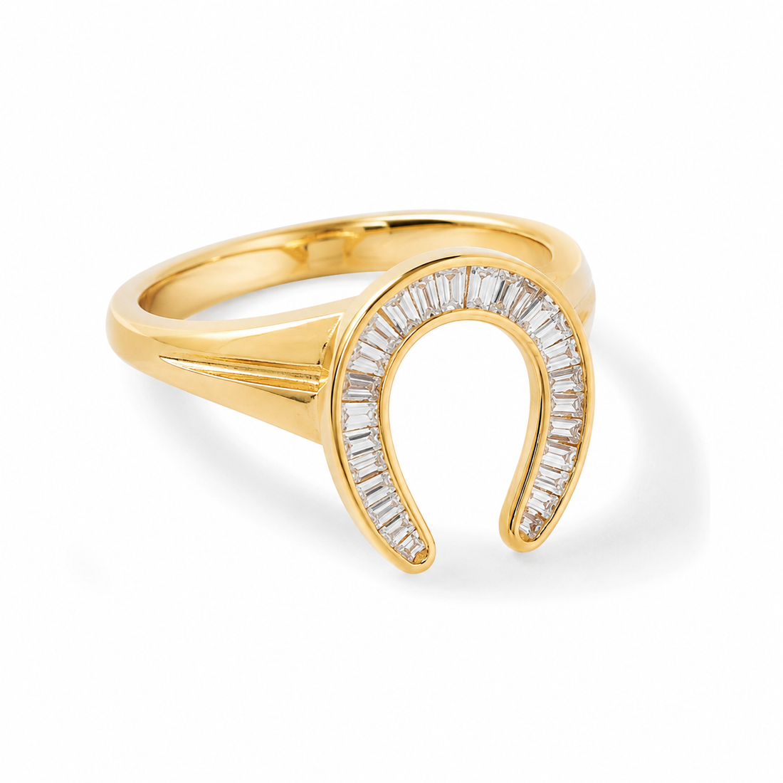 14K Gold Baguette Diamond Horseshoe Ring