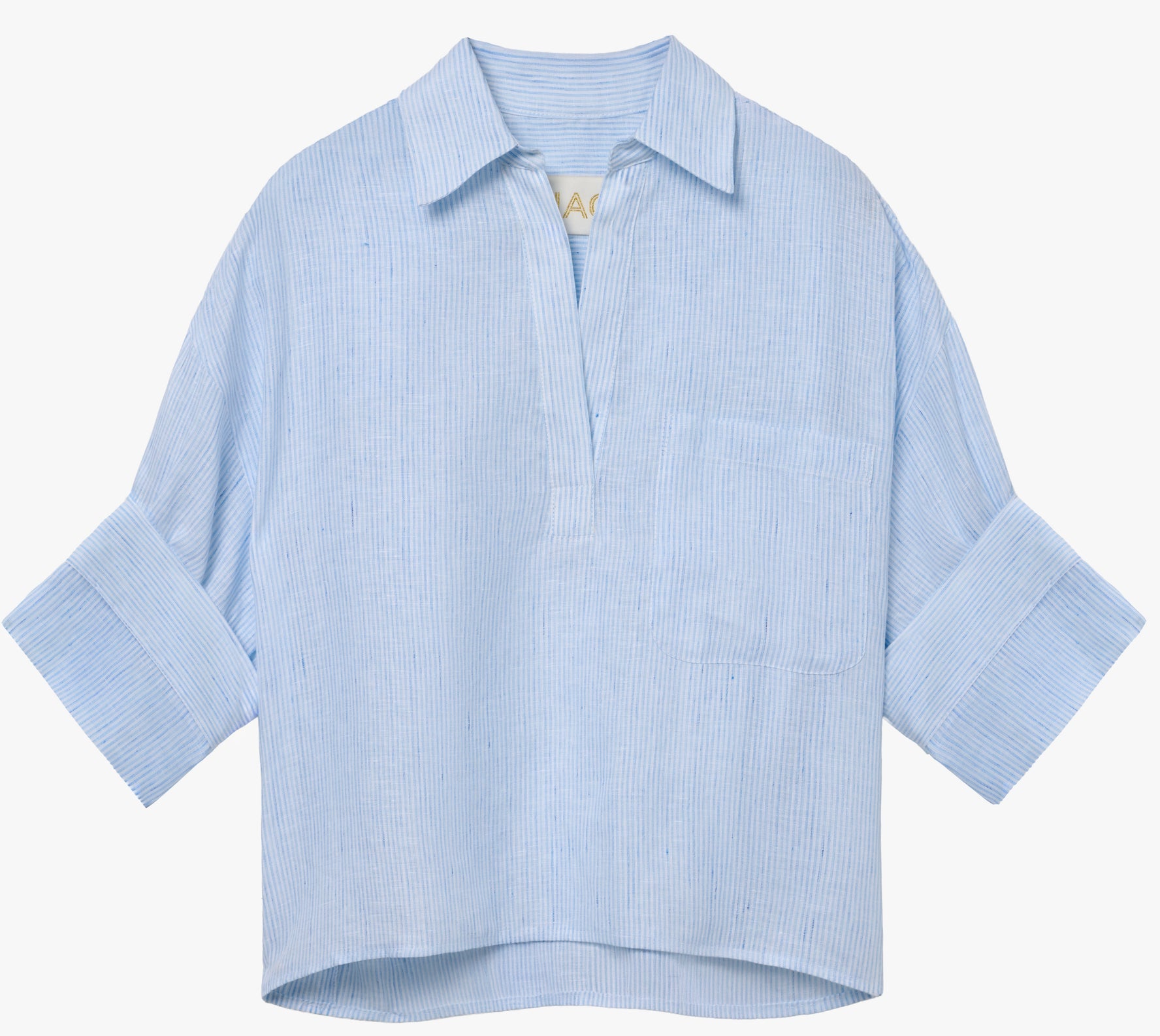 the ROSE top in thin blue/cream stripe Italian cotton