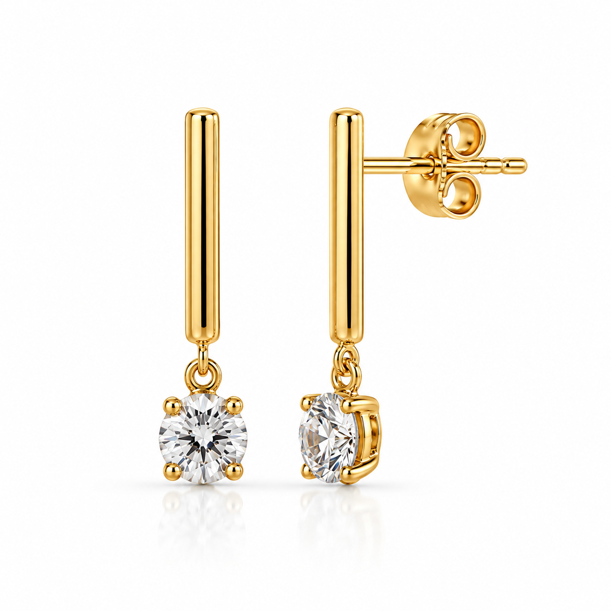 14K Gold Diamond Bar Drop Stud Earrings, .65ctw
