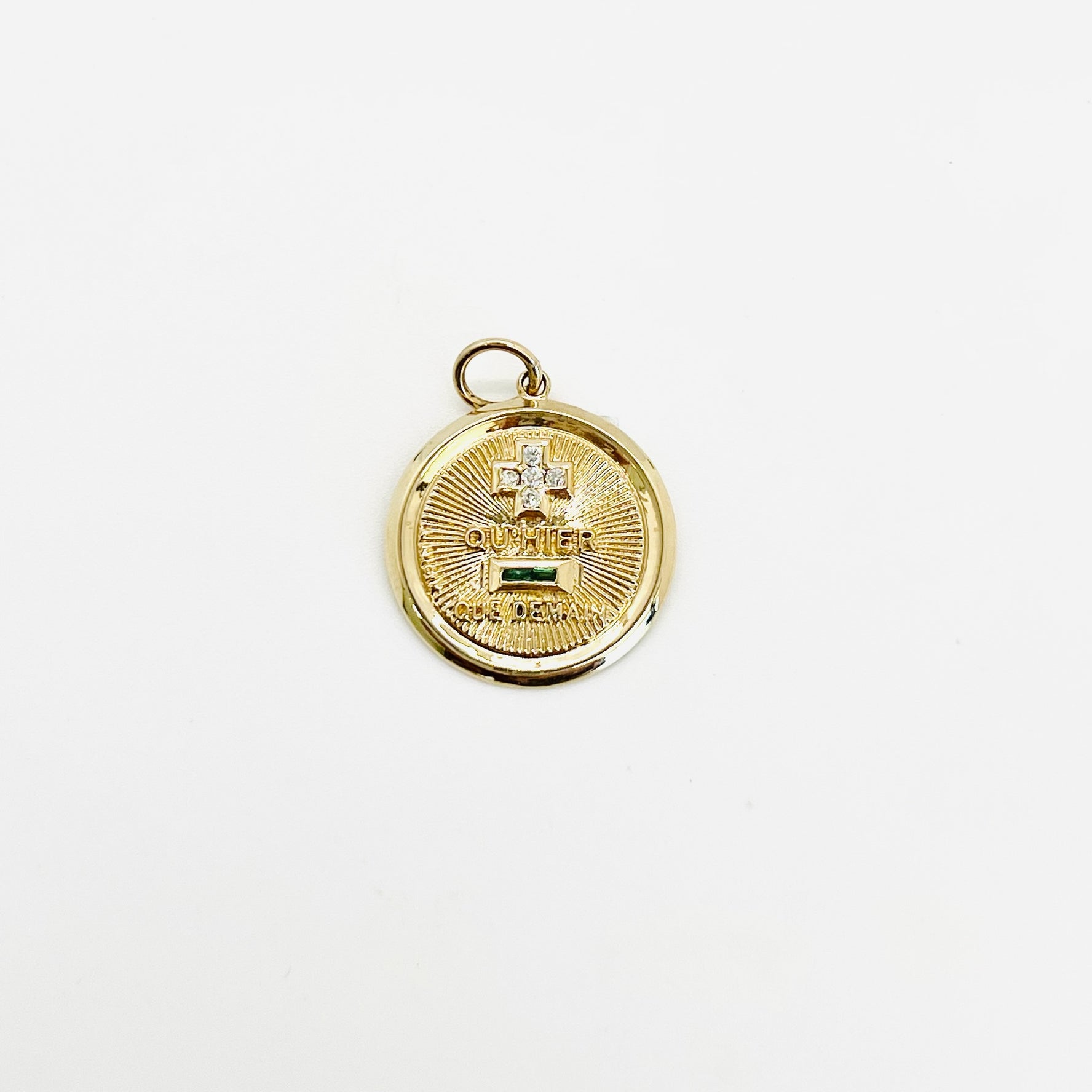 14k and emerald "I love you more today than yesterday, less than tomorrow" charm