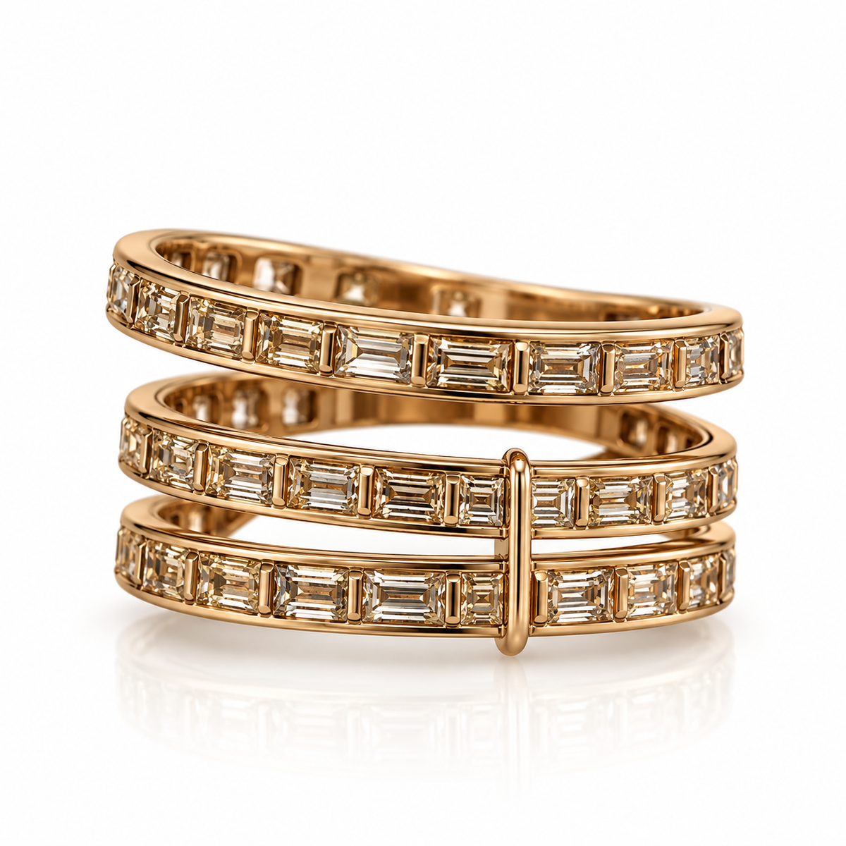 14K Gold Diamond Triple-Row Baguette Ring, 2.79ctw