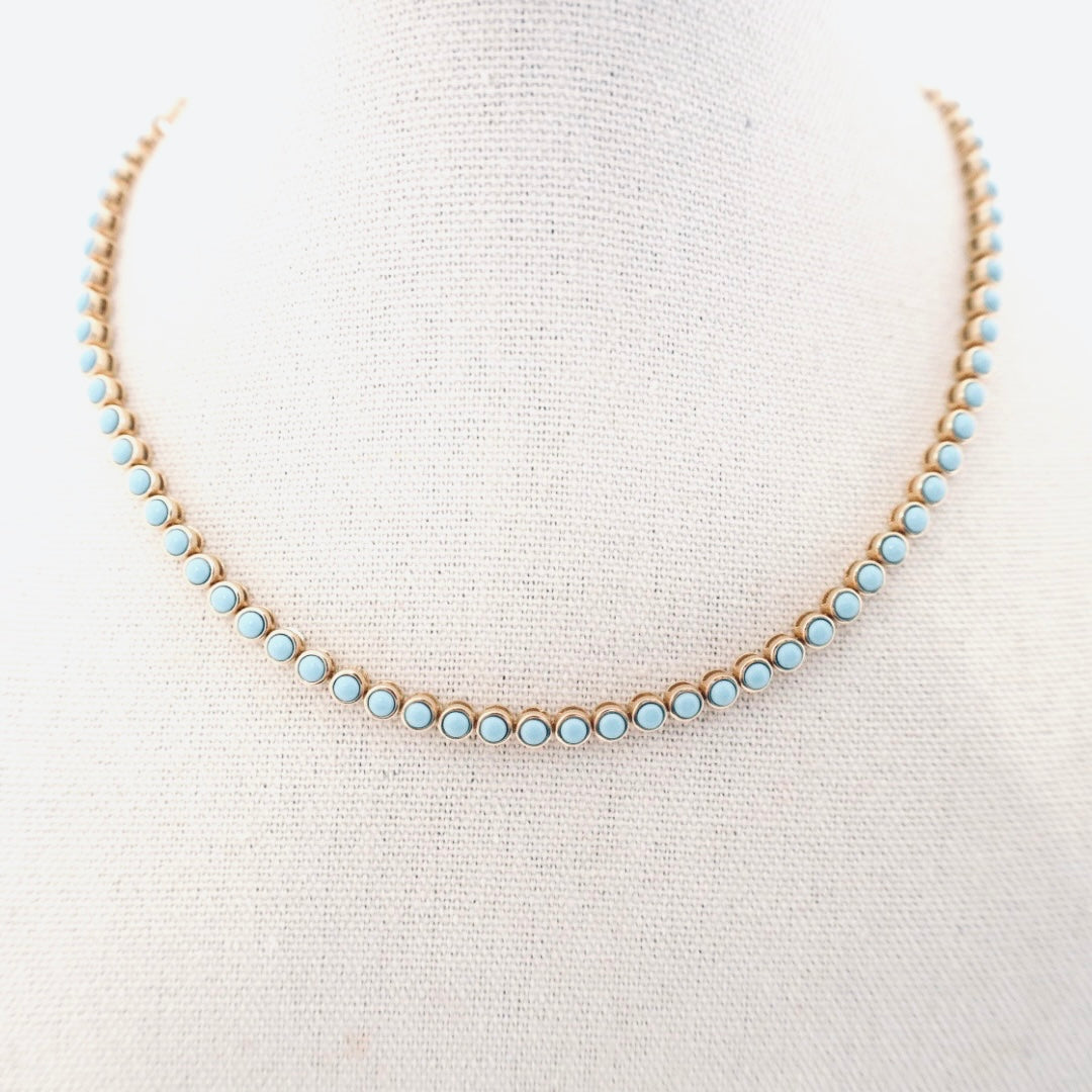 Bezel set turquoise tennis necklace