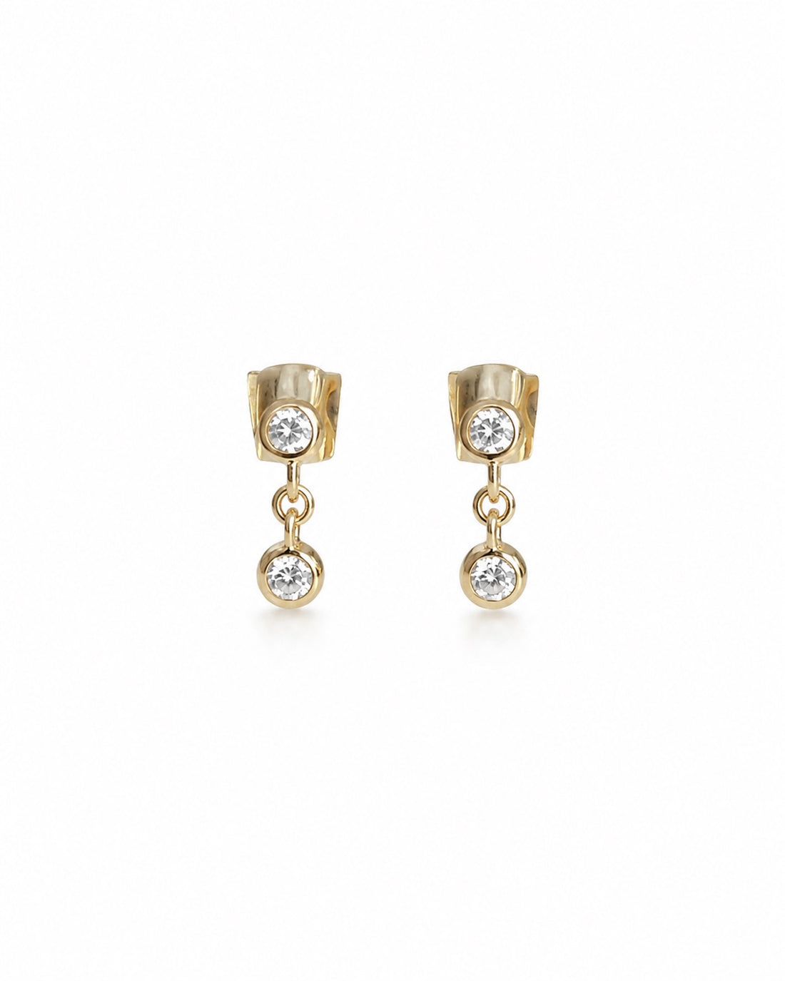 14K Gold Double Bezel-Set Natural Diamond Drop Earrings