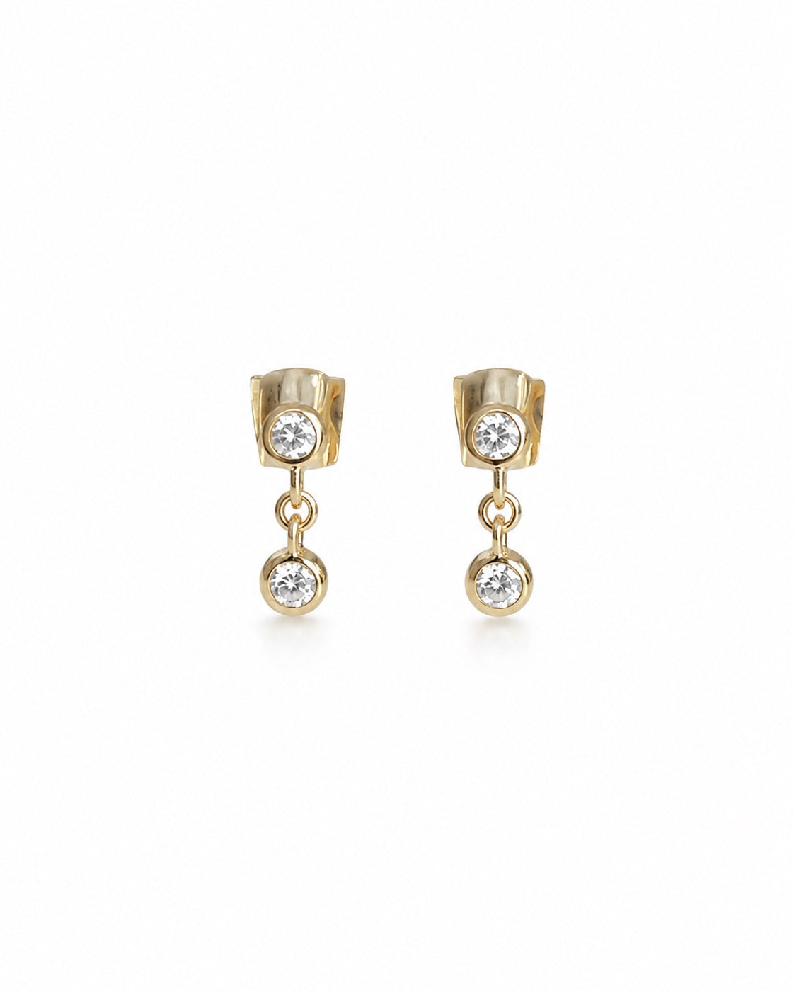 14K gold double bezel-set natural diamond drop earrings
