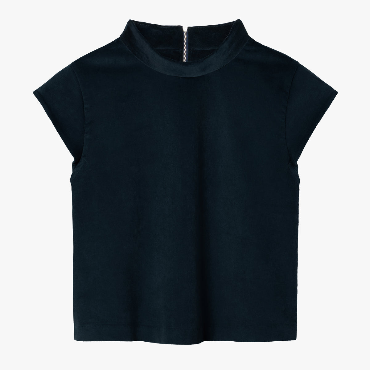 The AUDREY top by JAG, women's navy velvet mock turtleneck crop top