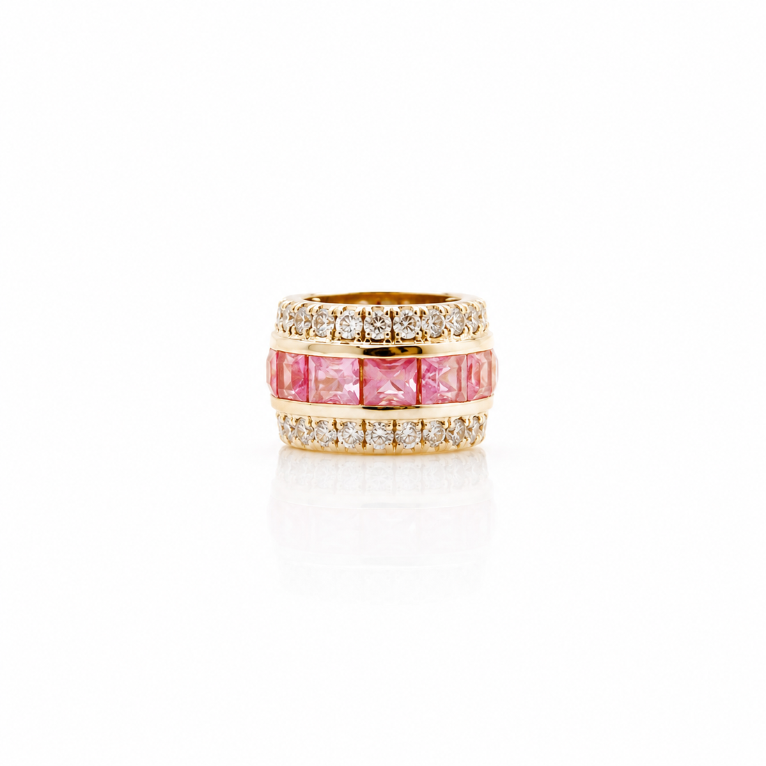 14k two row diamond and pink sapphire rondelle