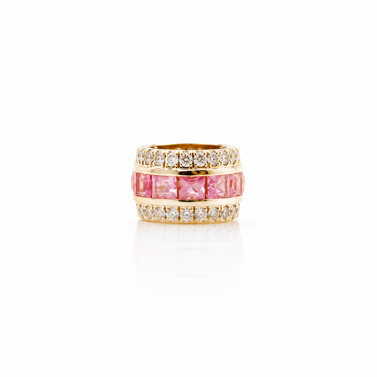 14k two row diamond and pink sapphire rondelle