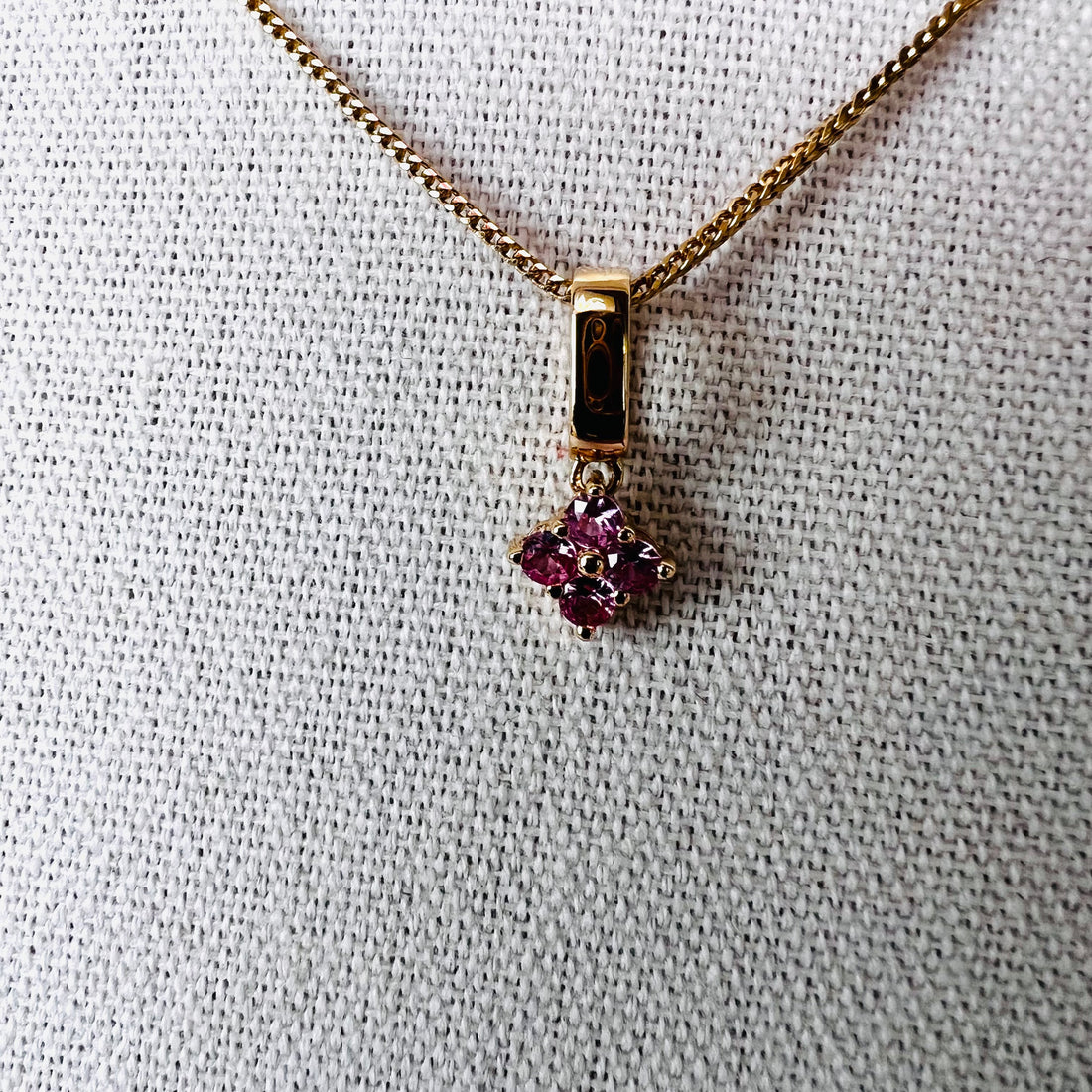 14k gold pink sapphire flower drop charm/pendant