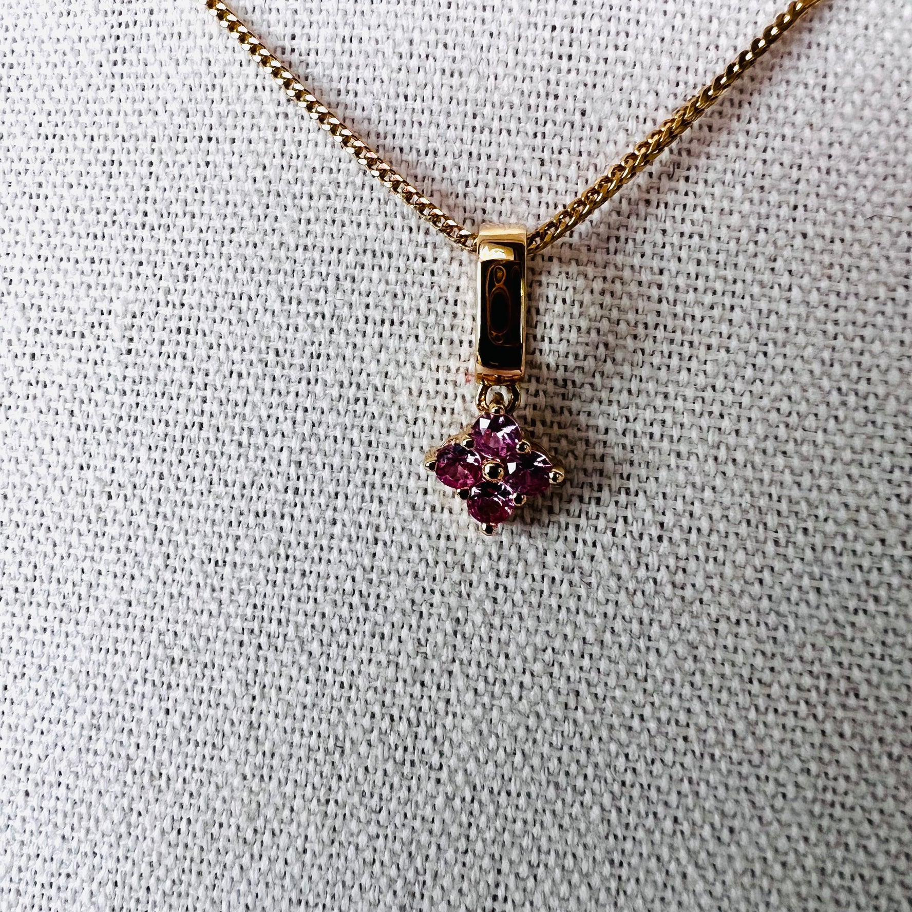 14k gold pink sapphire flower drop charm/pendant