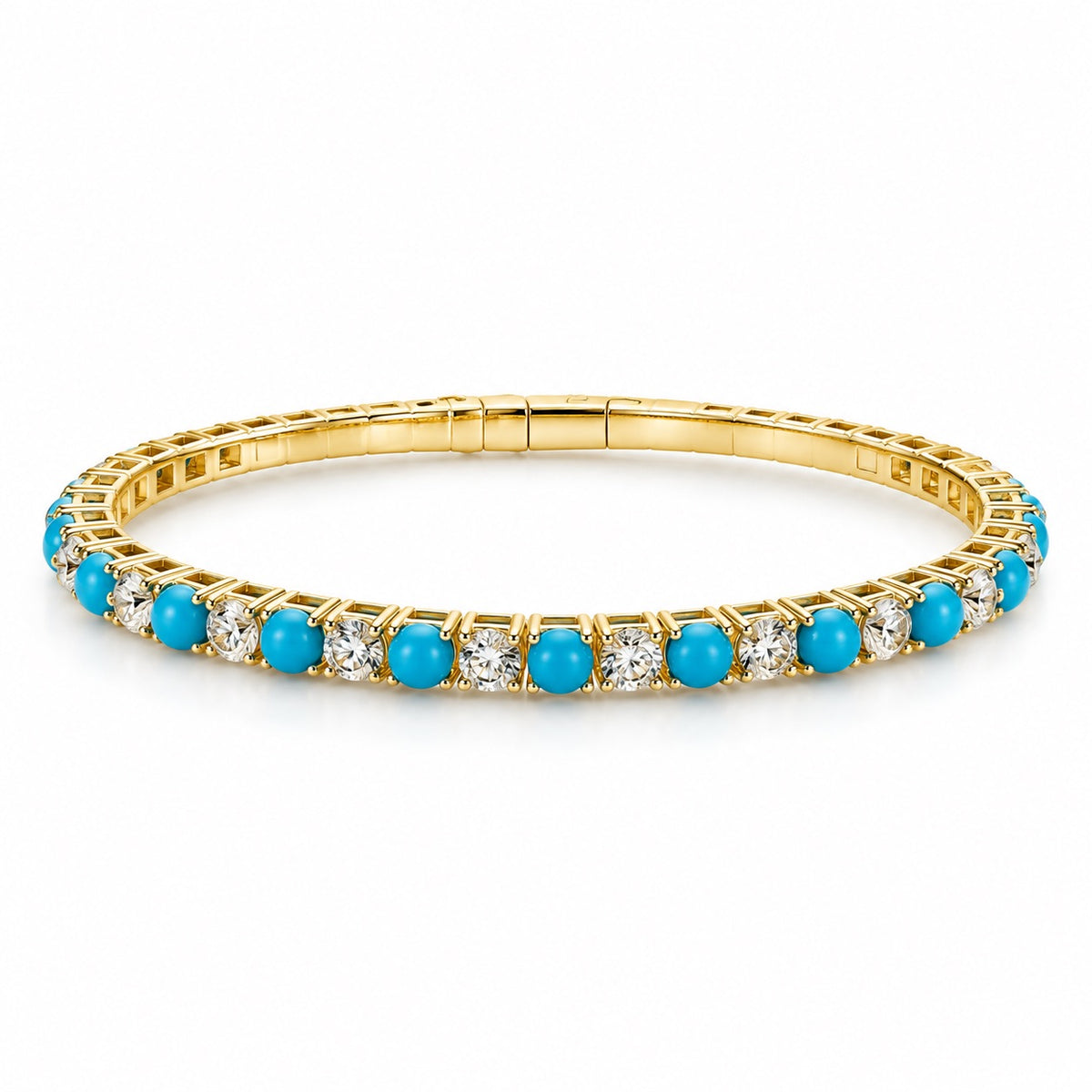 14K Gold Diamond & Turquoise Flexible Tennis Bracelet