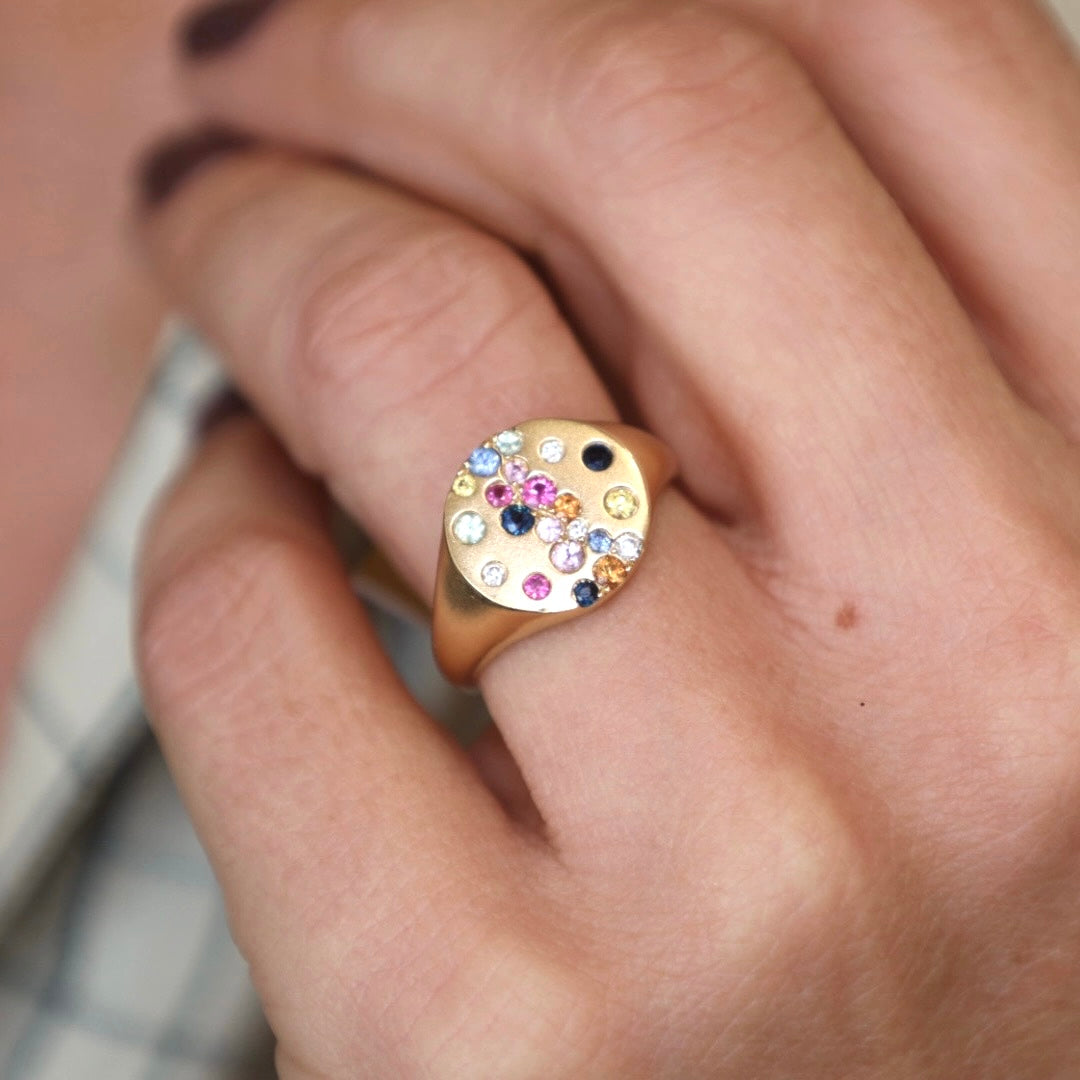 14k gold multi gemstone ring