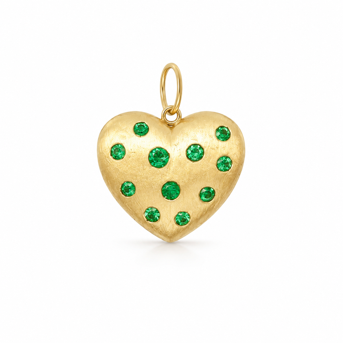 14K gold emerald puffy heart charm