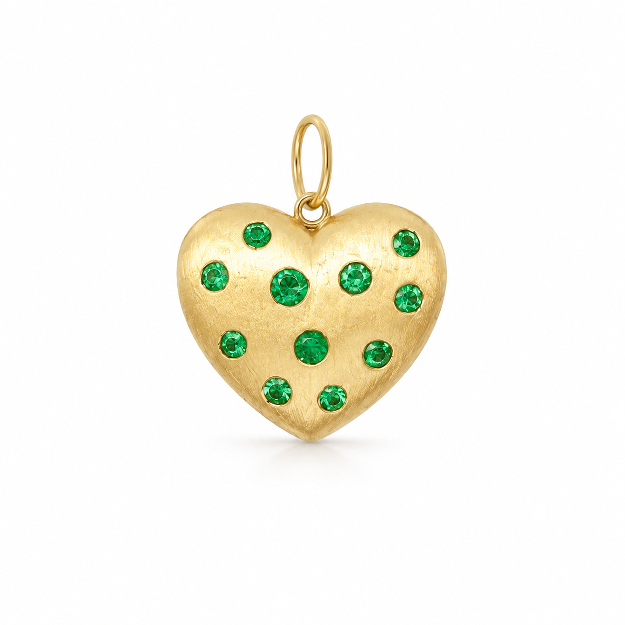 14K gold emerald puffy heart charm