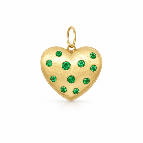 14K gold emerald puffy heart charm
