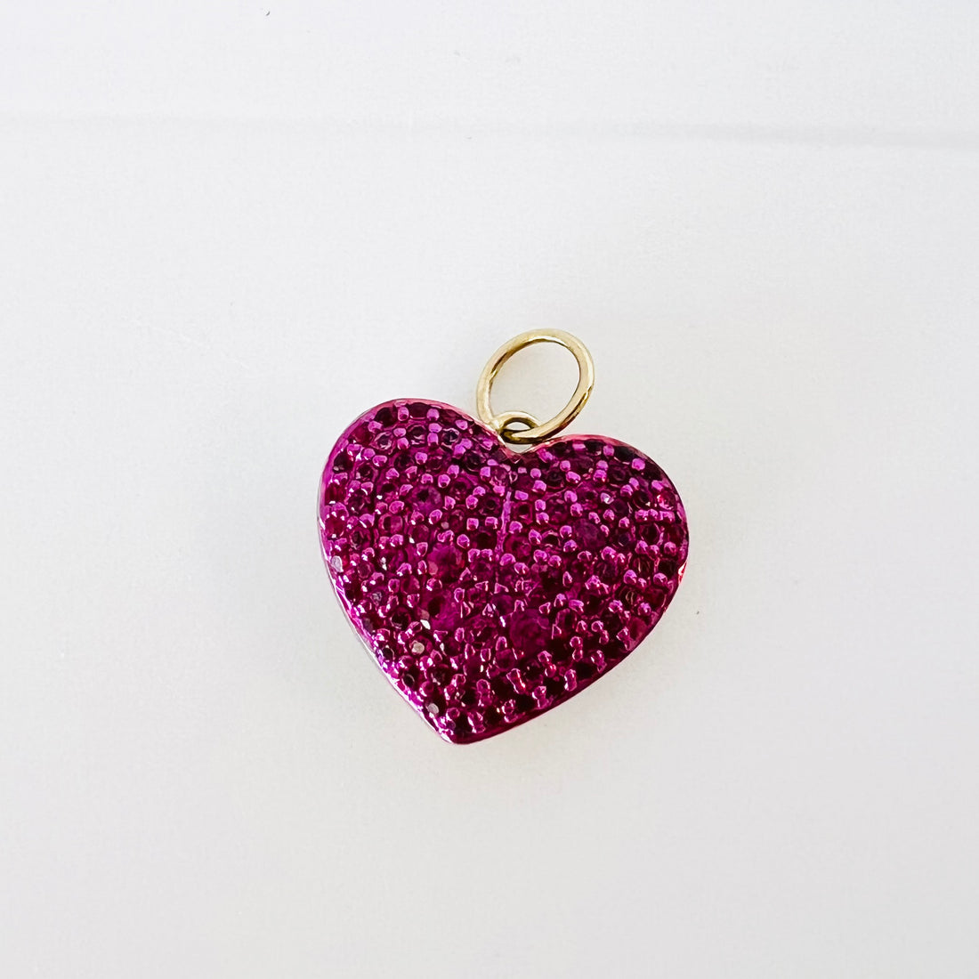 14k gold, pave diamond and pave pink sapphire reversible heart