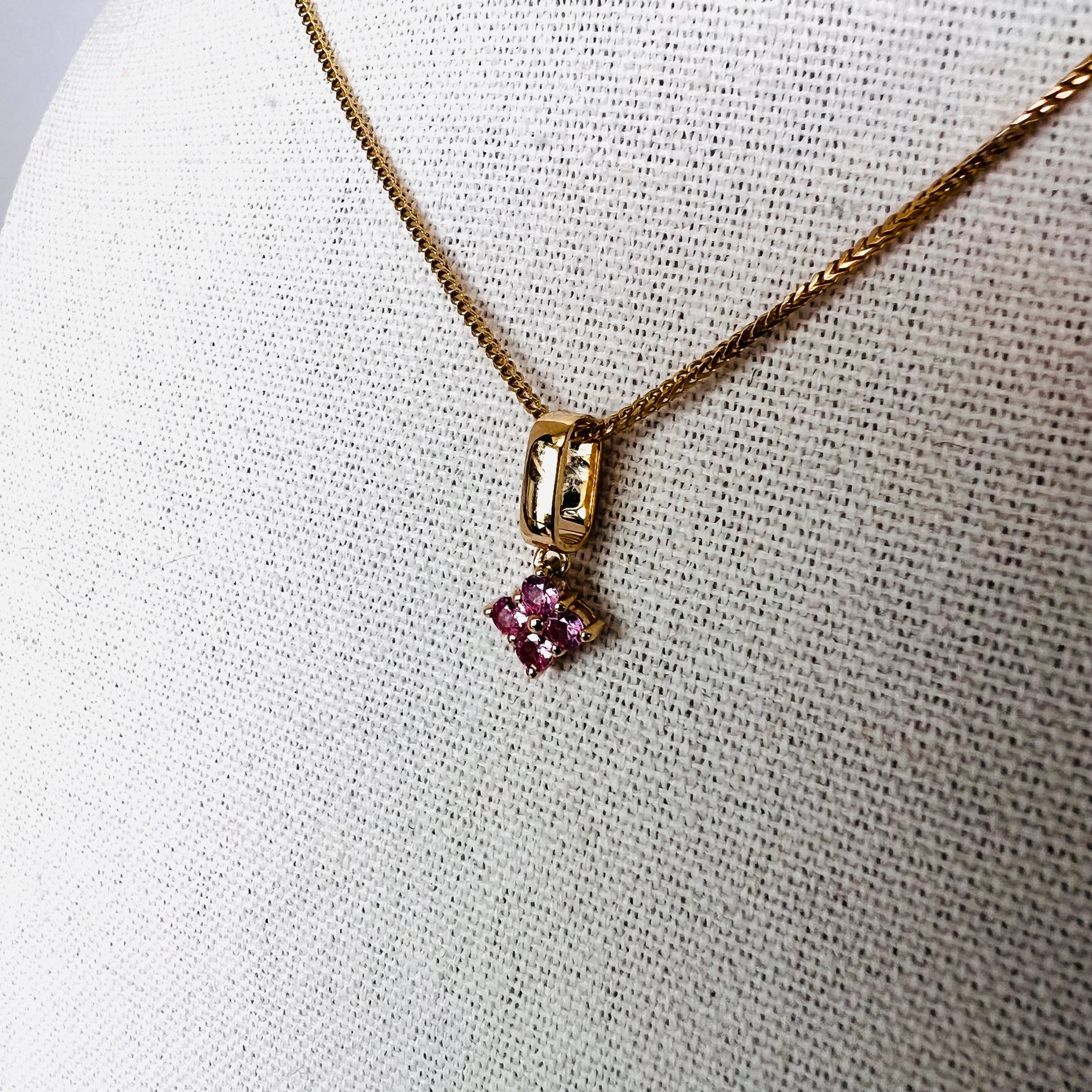 14k gold pink sapphire flower drop charm/pendant