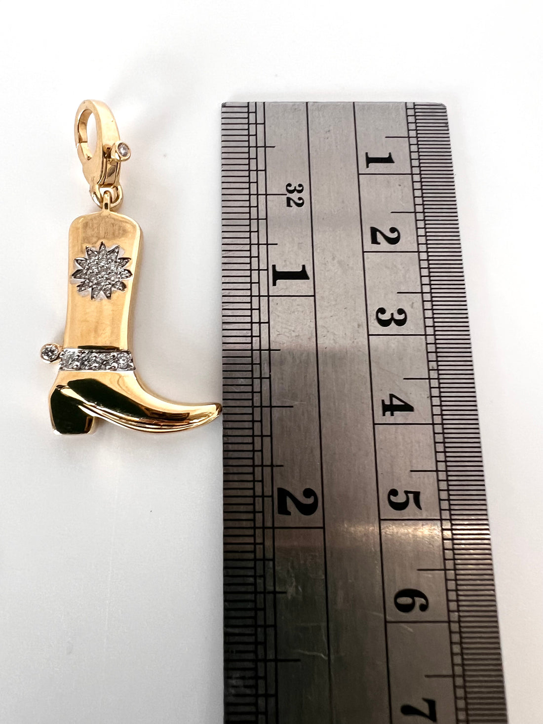 14k gold boot with diamond star and spur pendant with enhancer bail
