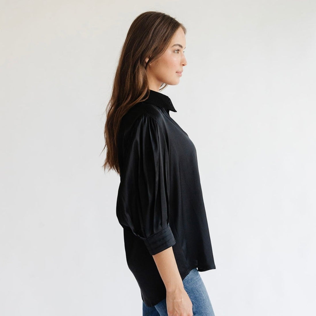 the JILL top in black satin