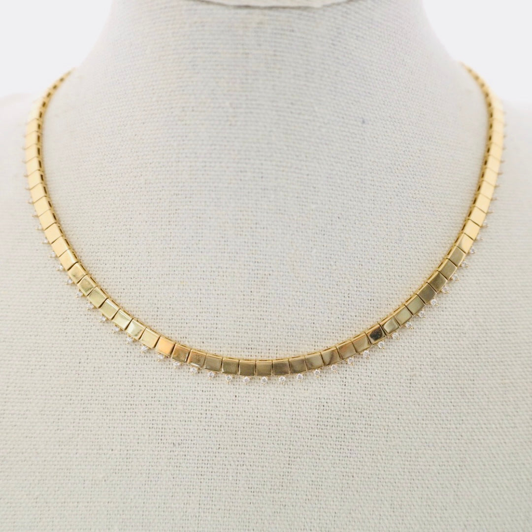 14k solid gold square necklace with diamond drops