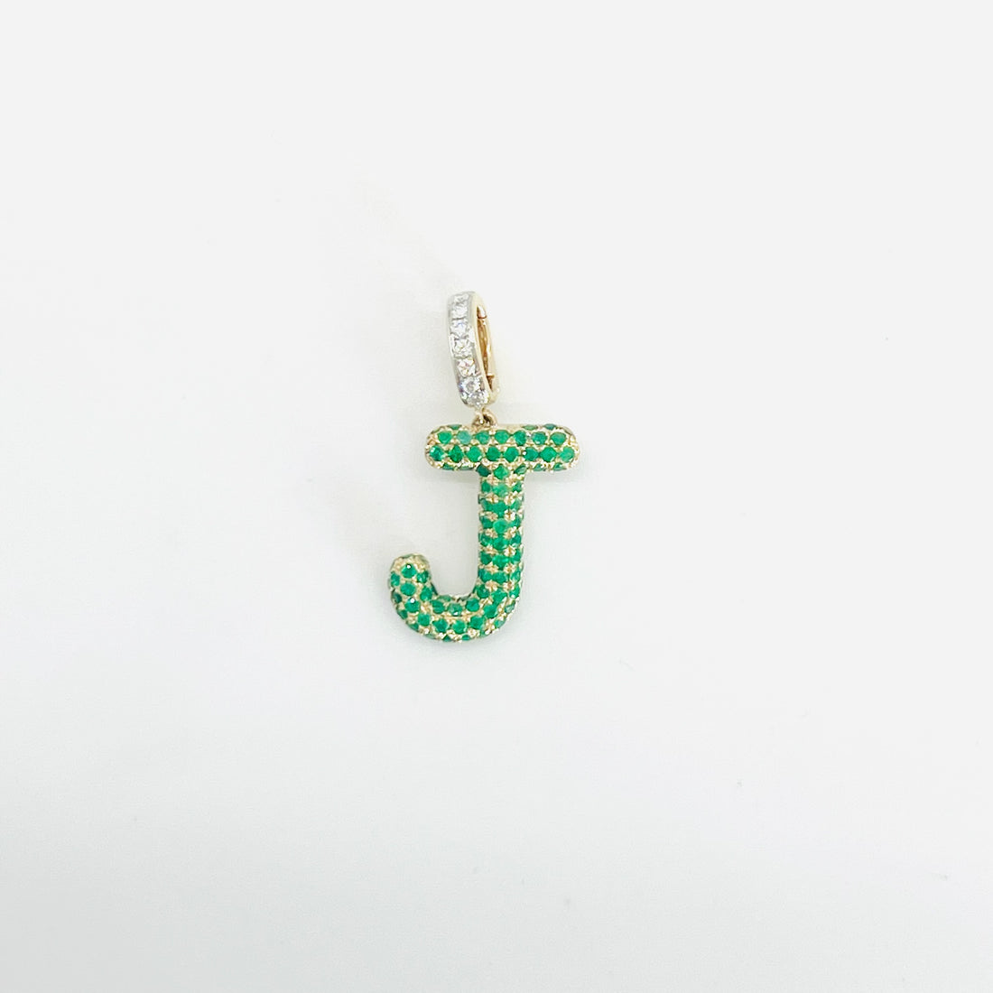 Customizable 14kg single letter emerald and diamond charm