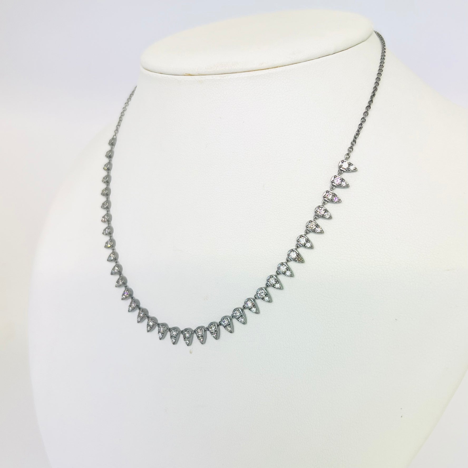 Sterling Silver pear shaped diamond drop tennis necklace