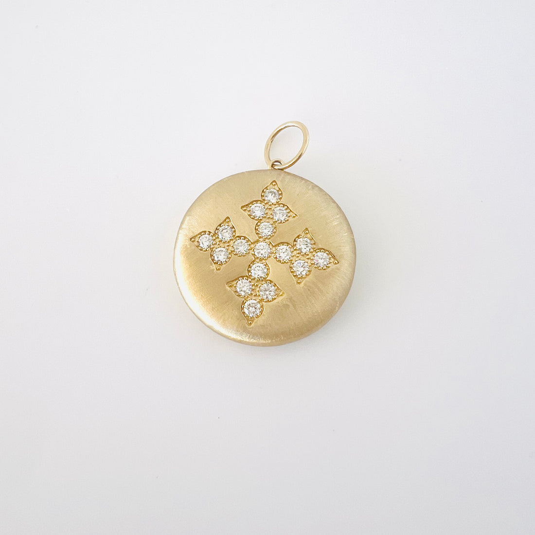 14k brushed gold and brilliant diamond circular locket pendant