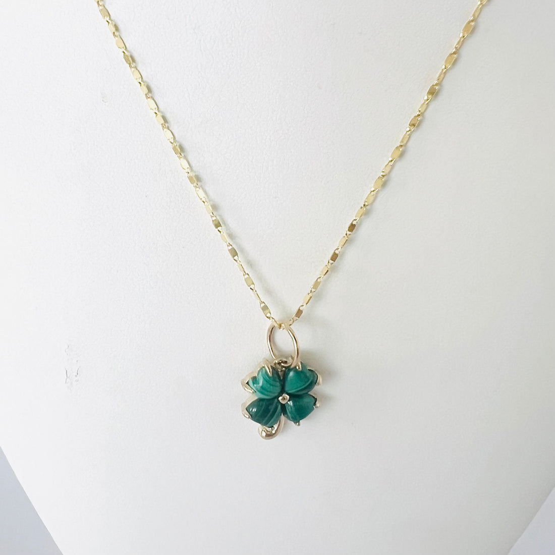 14k gold malachite clover pendant