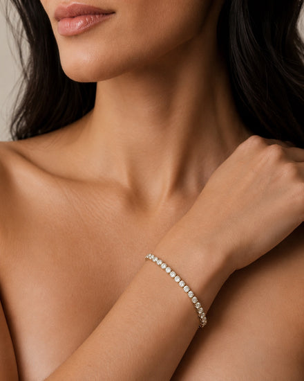14K gold prong-set round lab diamond tennis bracelet, 3ctw