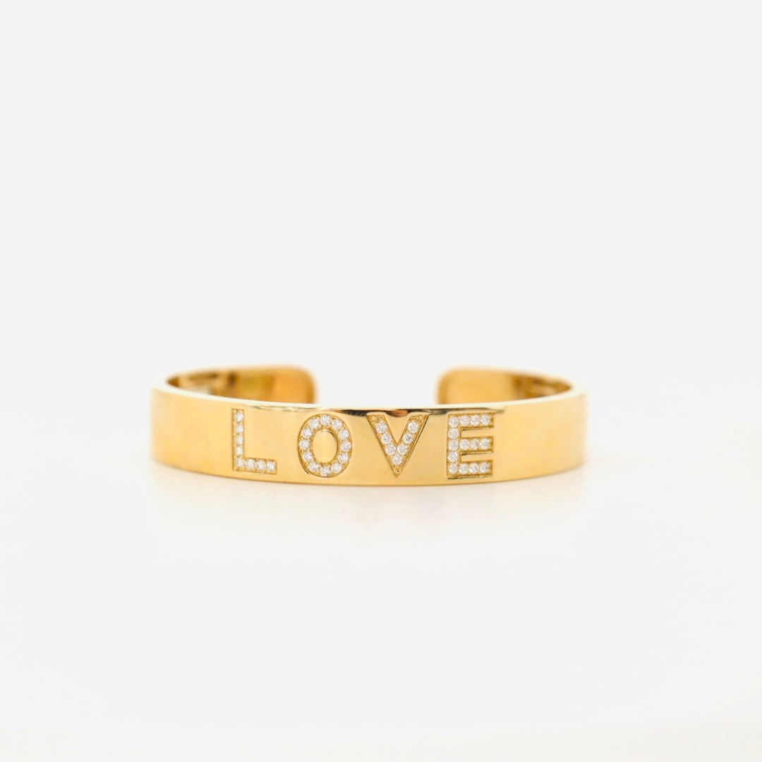 14k gold diamond LOVE cuff bracelet