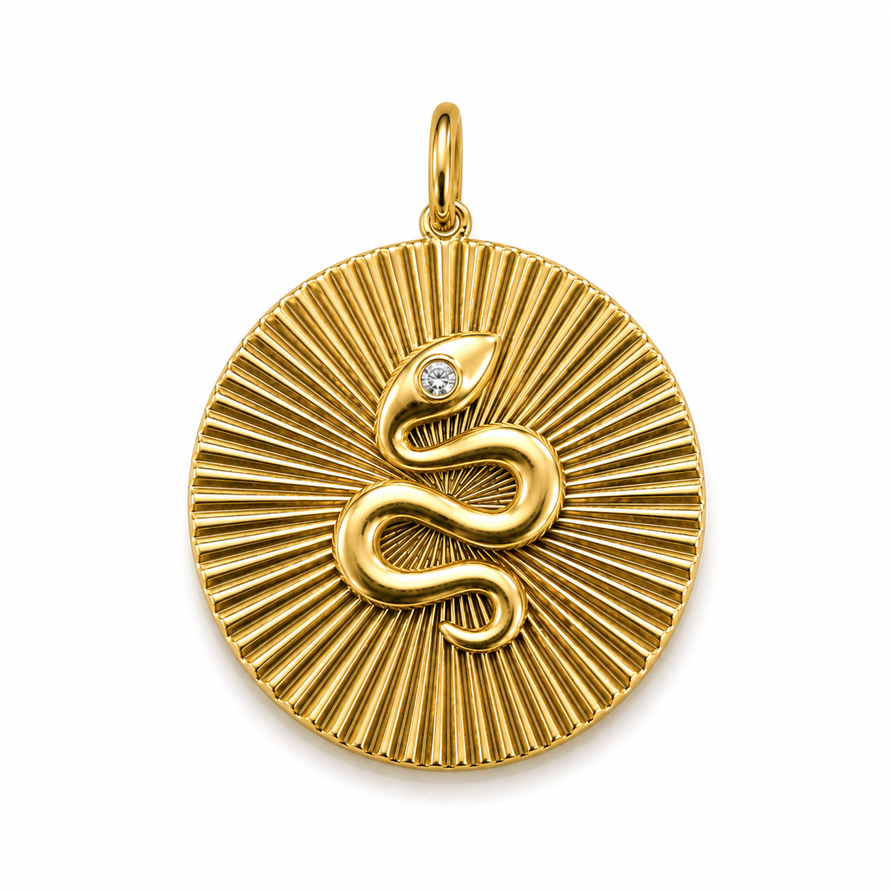 14K Gold Diamond Snake Medallion Pendant
