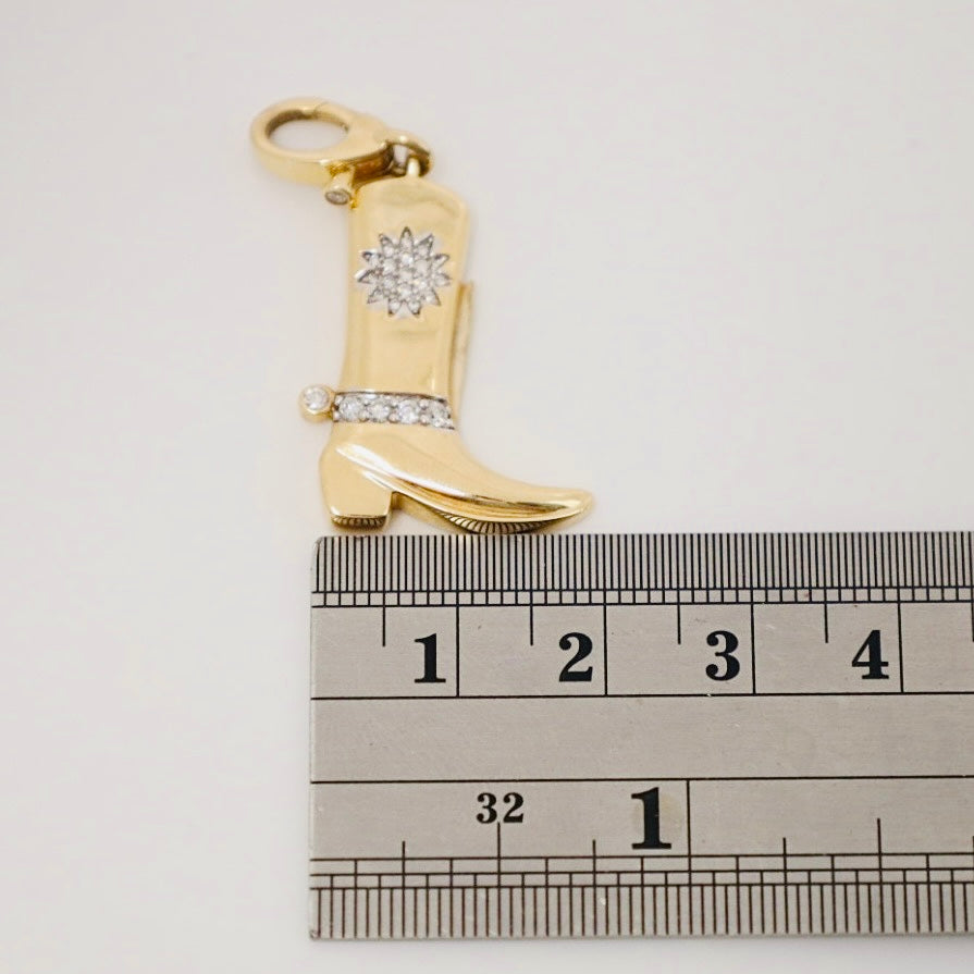 14k gold boot with diamond star and spur pendant with enhancer bail