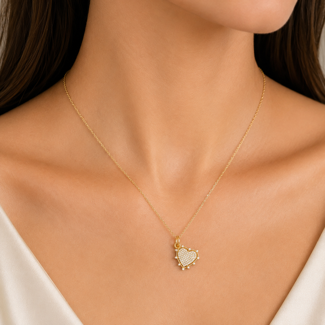 14K Gold Diamond Pavé Heart Charm Pendant