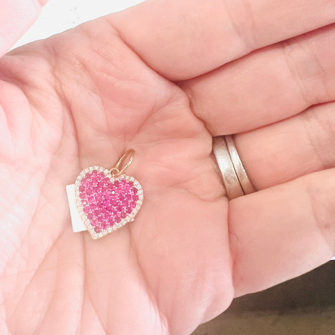 14k gold pink sapphire and diamond heart pendant/charm