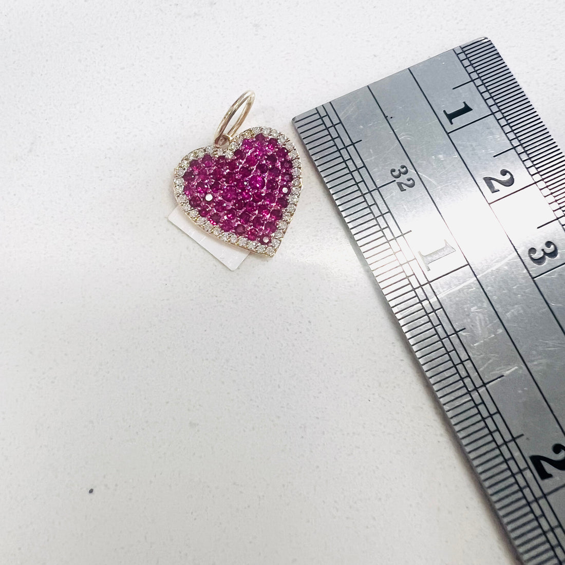 14k gold pink sapphire and diamond heart pendant/charm