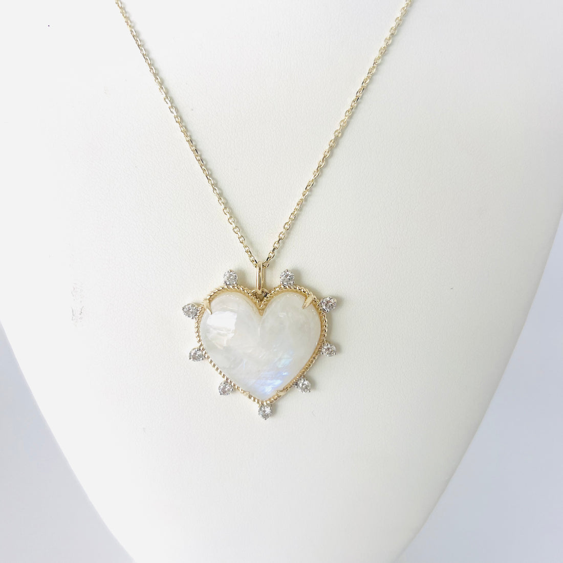 14k gold, diamond and moonstone heart pendant