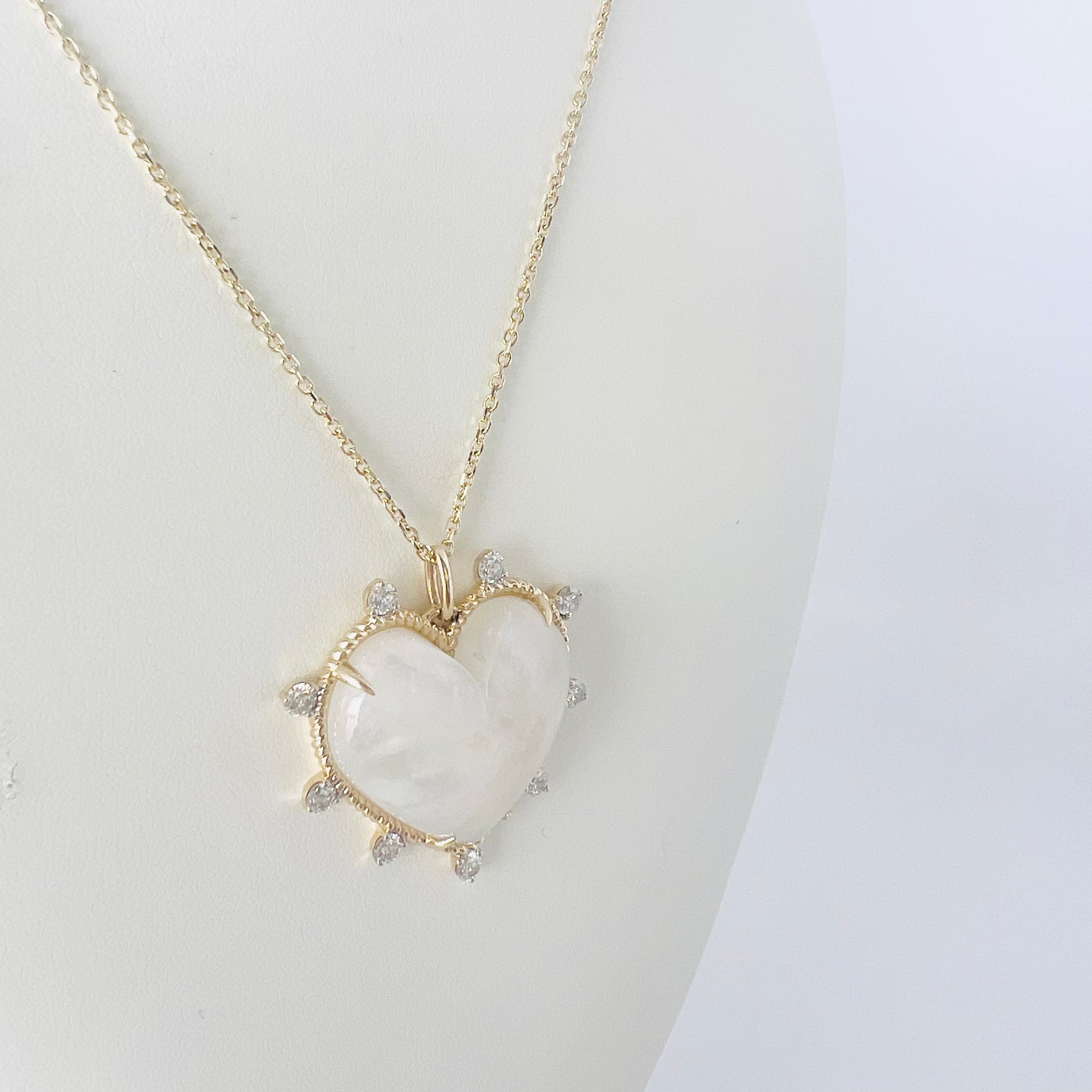 14k gold, diamond and moonstone heart pendant