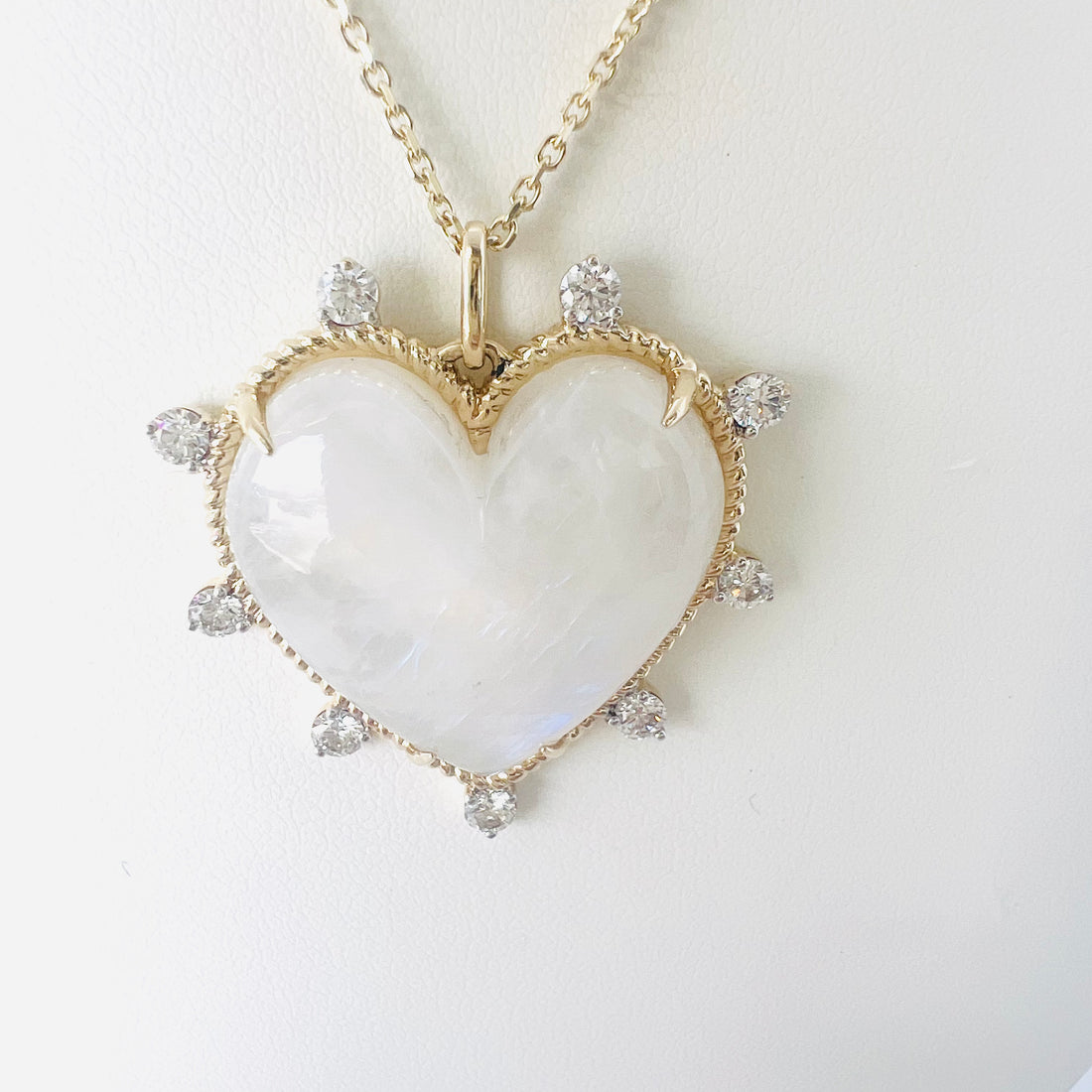 14k gold, diamond and moonstone heart pendant